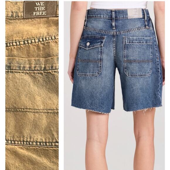 NWT Free People Boomerang hi rise long sandblast worn look denim shorts - Picture 3 of 13